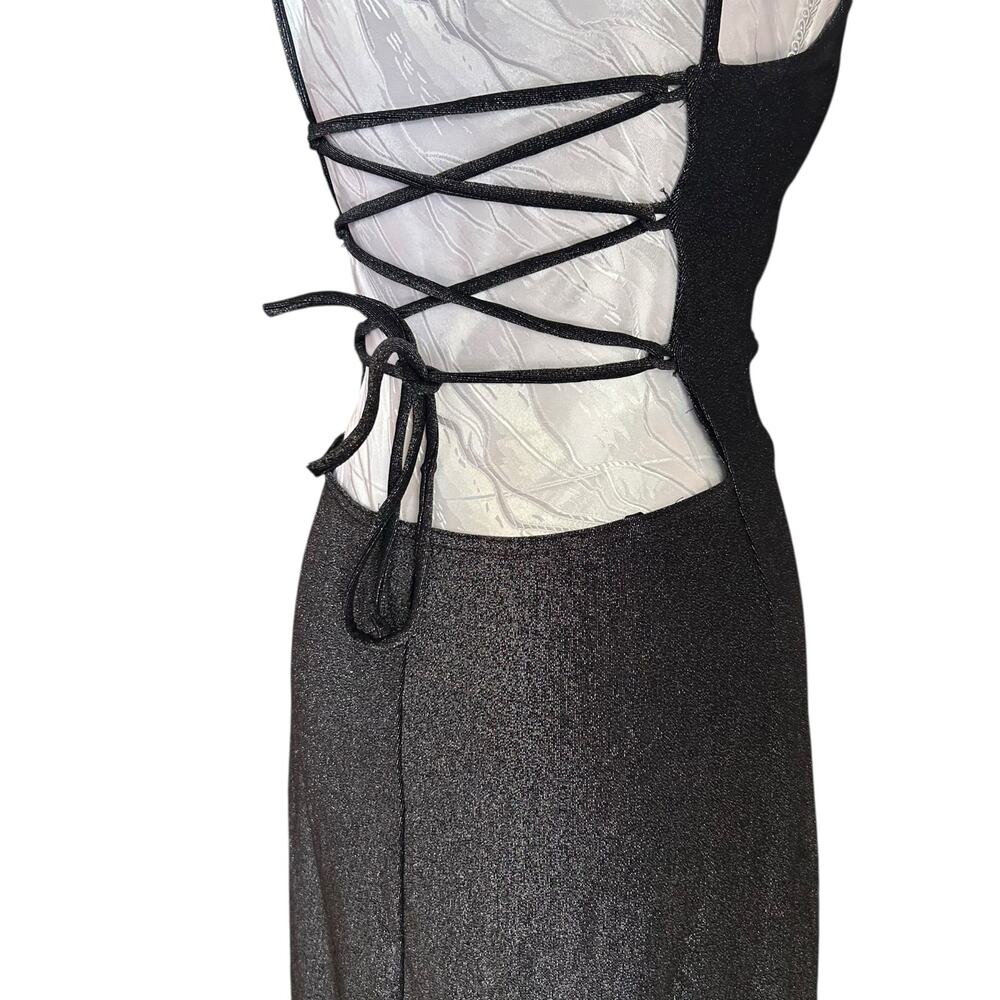 Vintage Sparkling Metallic Cutout Bodycon Dress Womens Sz XS Formal Lace Back - Picture 10 of 16